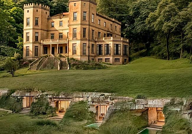 Fotomontaje de la ampliación soterrada de Torre Satrústegui incluido en el último anteproyecto del hotel con pequeñas piscinas ante las habitaciones.