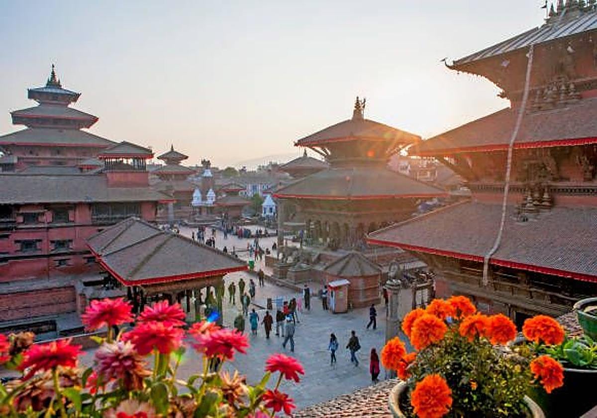 Vista de la concurrida Durbar Square, en Katmandú.