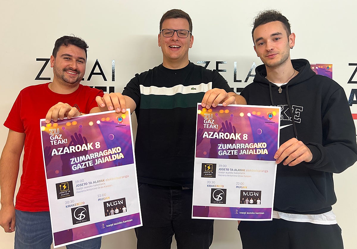 Aitor Carrasco, Iñaki Mendiluce y Josu Mendizabal (Kraken 270) en la presentación del festival, realizada este jueves por la mañana, en la casa de cultura Zelai Arizti.