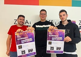 Aitor Carrasco, Iñaki Mendiluce y Josu Mendizabal (Kraken 270) en la presentación del festival, realizada este jueves por la mañana, en la casa de cultura Zelai Arizti.