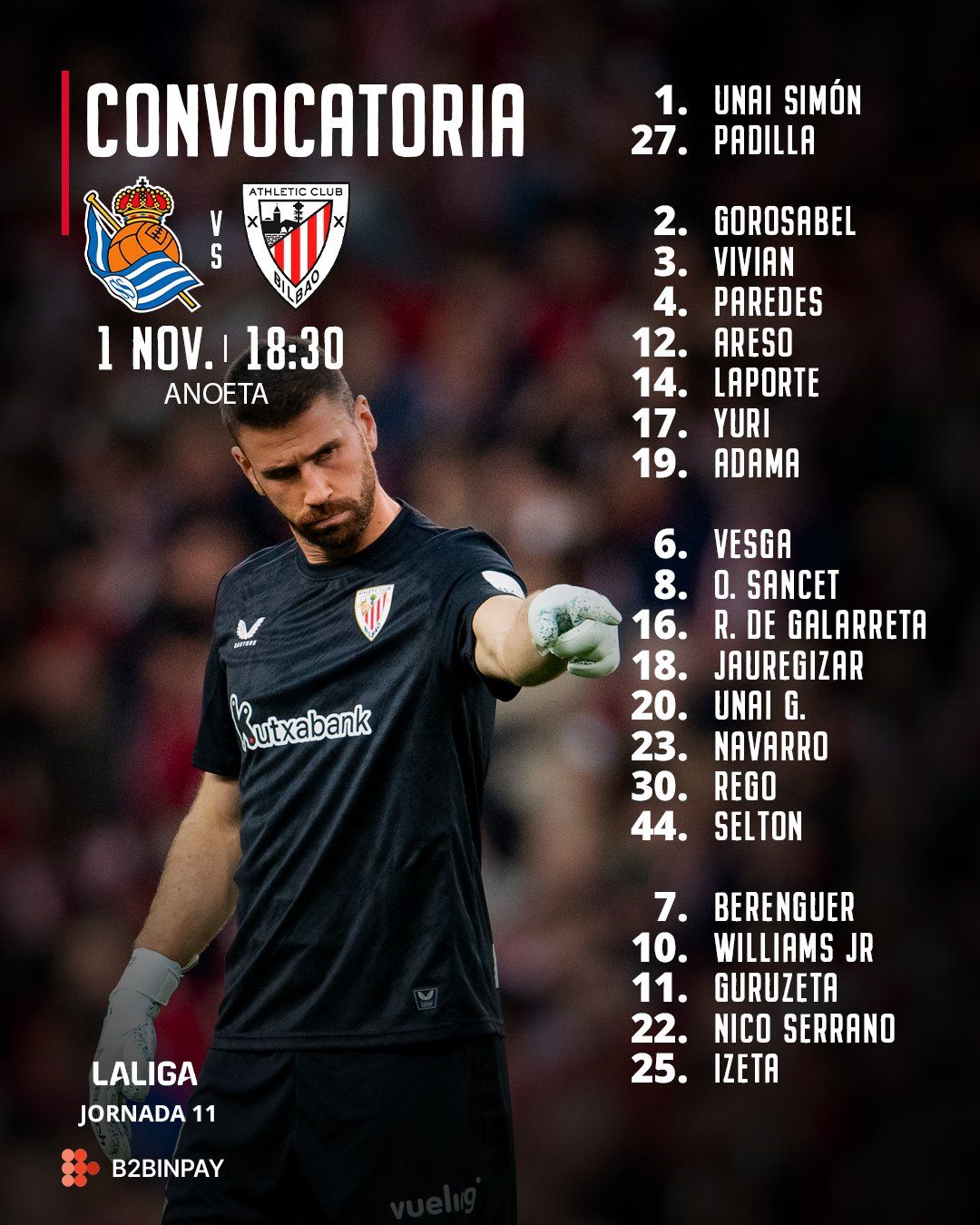 Convocatoria del Athletic para el derbi