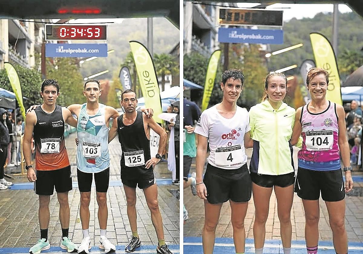 Primeros clasificados y clasificadas en la línea de meta instalada en Irala kalea.