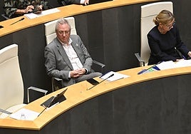 El socialista José Ignacio Asensio y la jeltzale Eider Mendoza hoy en las Juntas.