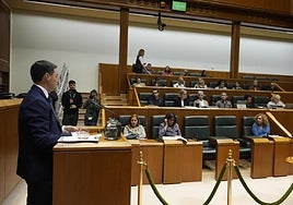 Pradales este viernes en el Parlamento frente a la bancada de EH Bildu.