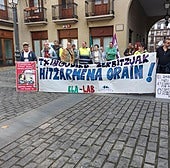 Trabajadores de Servicios de Txingudi concentrándose este lunes frente a la oficina de la calle Juncal.