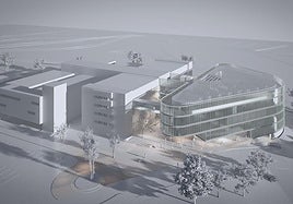 Prototipo del futuro bloque quirúrgico del Hospital de Zumarraga, a la derecha de la imagen.