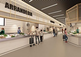 Aspecto del futuro mercado de la Bretxa en la planta baja del edificio Pescadería.