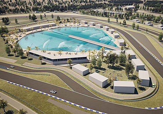 Recreación de uno de los resorts que junto circuitos de carreras, olas artificiales y villas de lujo.