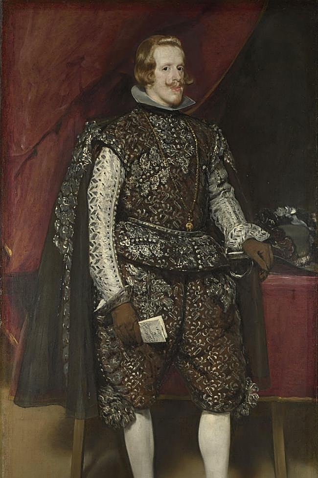 Felipe IV, el rey que en 1662 da título de ciudad a San Sebastián, se muestra en este retrato, por Diego Velázquez, portando espada (c. 1632). National Gallery
