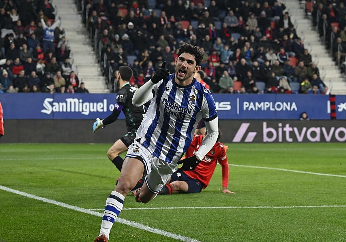 Guedes celebra su gol a Osasuna en El Sadar
