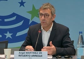 El alcalde de Tolosa, durante su conferencia de esta mañana en Estrasburgo.