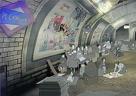 Víctor y su hija Julia, refugiados en un andén subterráneo, junto a otros republicanos españoles.