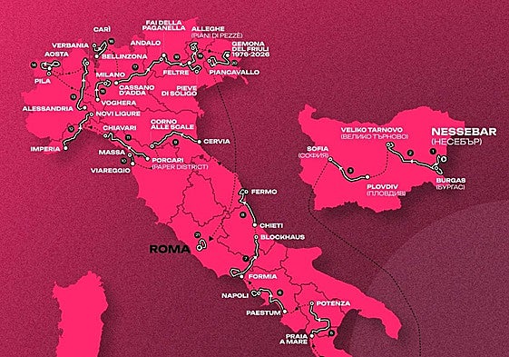 El recorrido completo del Giro, que arranca en Bulgaria