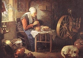 Tejedora rezando. Gerard Dou. Siglo XVII.