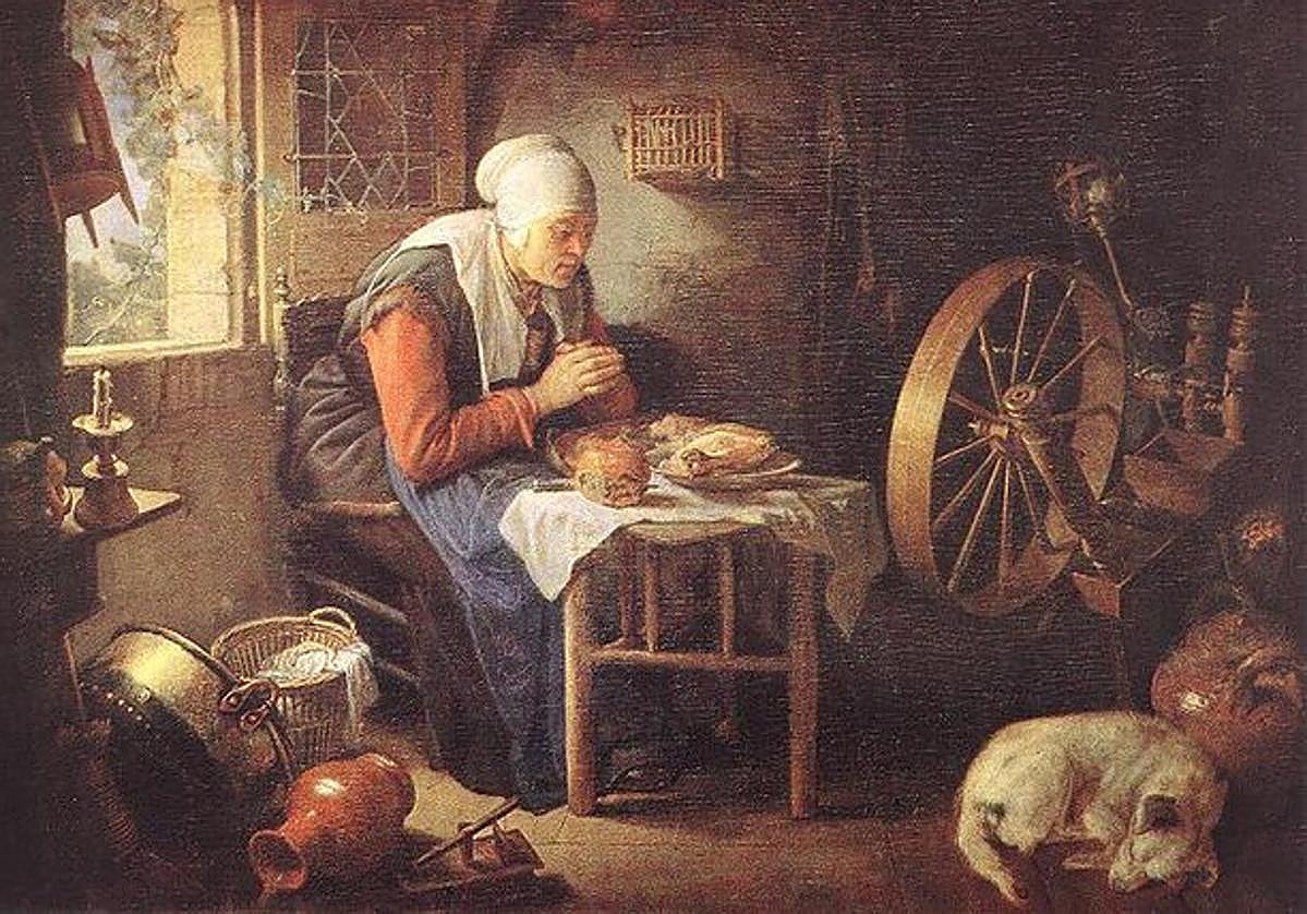 Tejedora rezando. Gerard Dou. Siglo XVII.