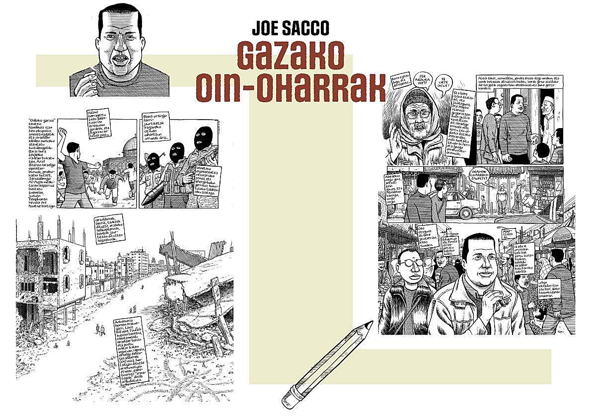 Joe Saccok idatzi eta Julen Gabiriak itzulitako 'Gazako oin-oharrak' album ilustratuko zenbait lagin.
