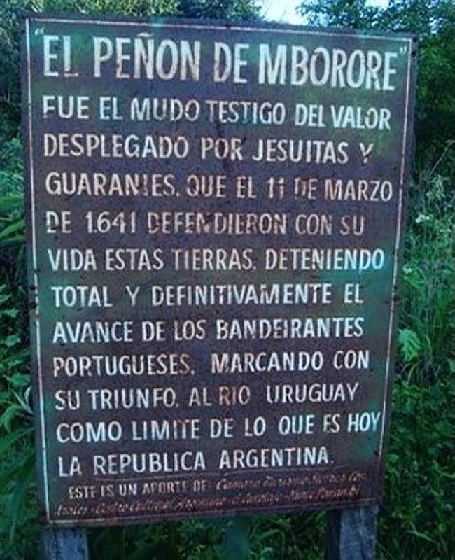 Placa conmemorativa de la batalla de Mbororé, en marzo de 1641.