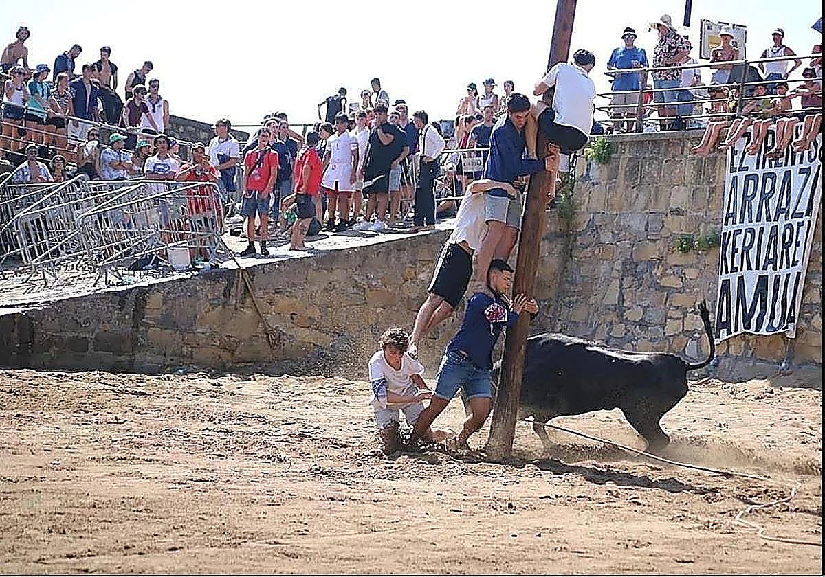 Una cuadrilla participa en un festejo taurino.