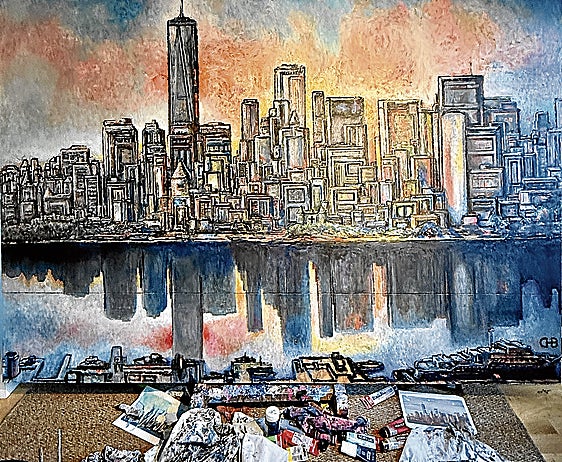 Imagen final del cuadro pintado por Chillida Belzunce, aún en el estudio.