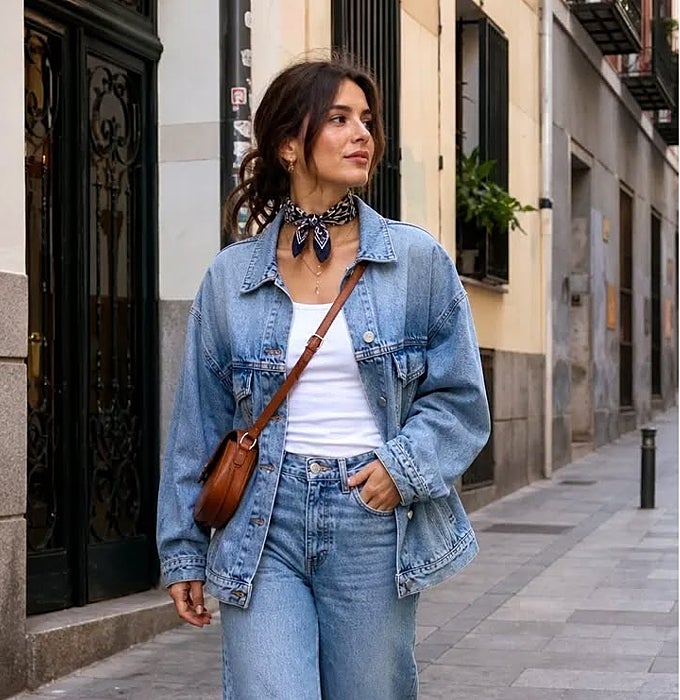 Camiseta blanca y vaqueros.