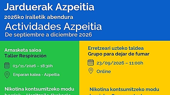 Taller de respiración, charlas sobre nuevas formas de consumo de nicotina o grupos para dejar de fumar, en Azpeitia
