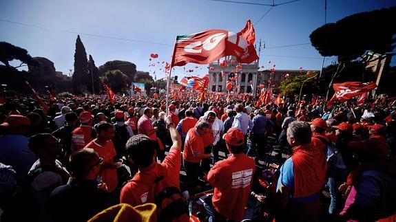 Protesta contra la reforma laboral de Renzi. 