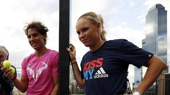 Rafa Nadal y Caroline Wozniacki, en Melbourne.  