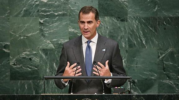 Felipe VI, durante su discurso con motivo de la Cumbre de Desarrollo Sostenible de Nueva York.