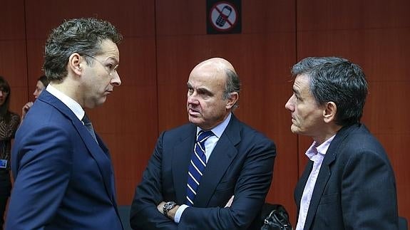 Luis de Guindos, durante la reunión del Eurogrupo. 