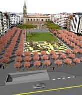 Varios vecinos contemplan en Okendo los paneles de la plaza. [LUSA]