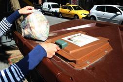 Los contenedores para depositar las bolsas de basura orgánica. /M. FRAILE