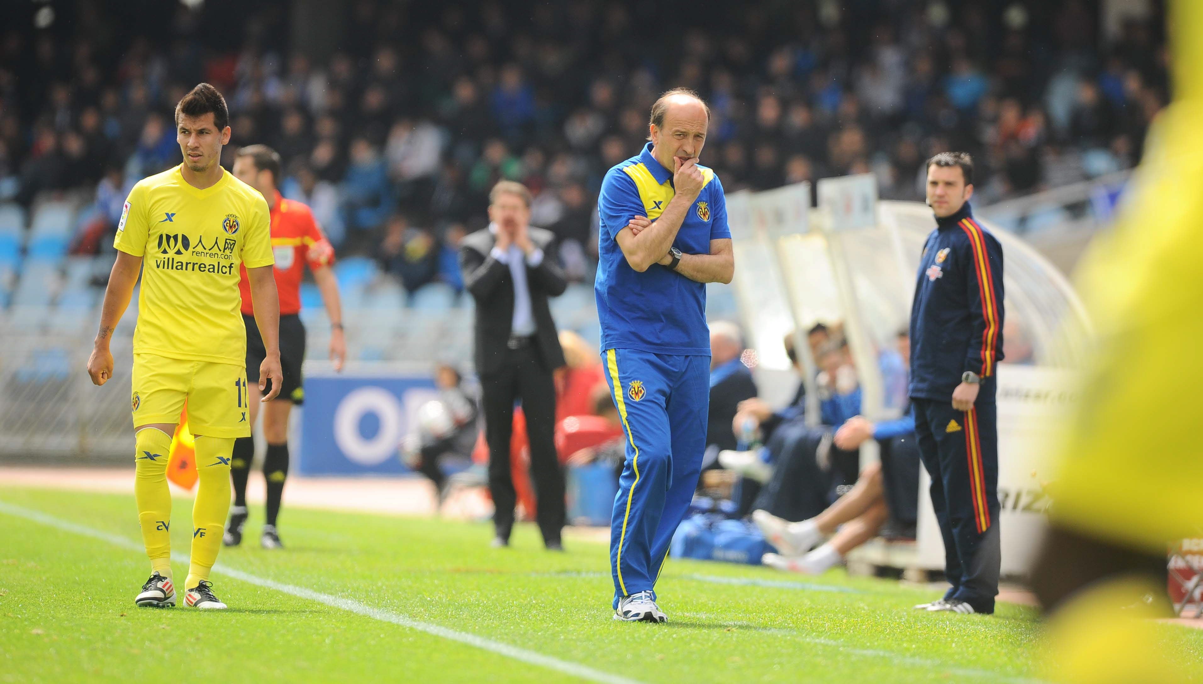 Lotina durante un encuentro en Anoeta con el Villarreal. 