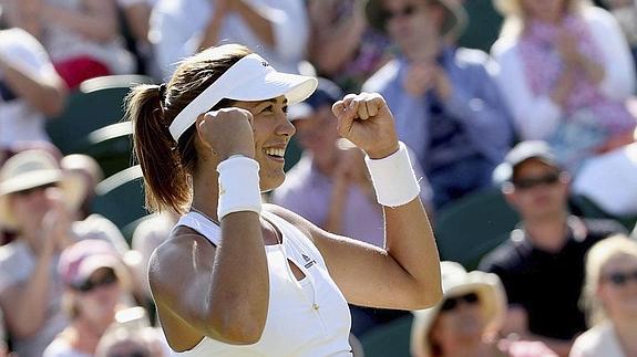 Garbiñe Muguruza celebra su victoria ante Wozniacki. 