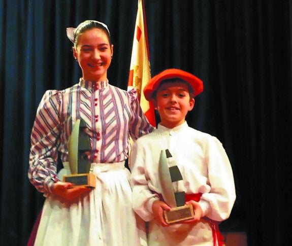 Katerin Artola eta Mattin Etxebeste saria eskuetan dutela. 