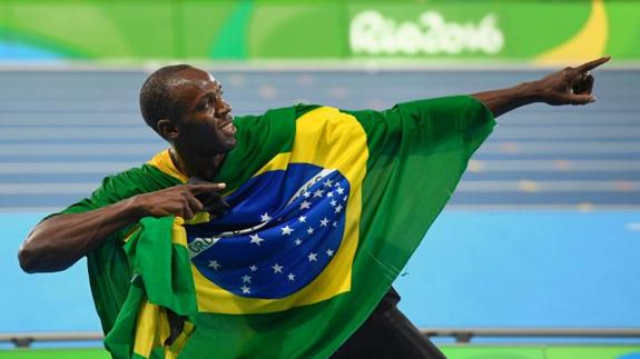 Usain Bolt celebra una de sus victorias en Río 2016.