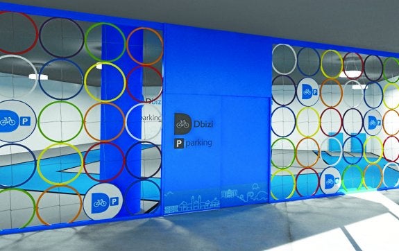 Fotomontaje que muestra el aspecto que tendrá desde el exterior el aparcamiento de bicis de la estación de autobuses.