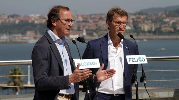 Presidente de la Junta de Galicia, Alberto Núñez Feijoo, junto al candidato a Lehendakari, Alfonso Alonso