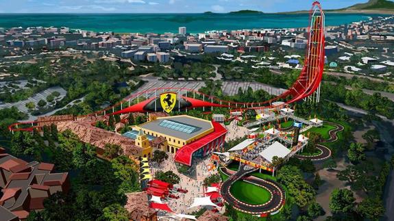 Fotomontaje del proyecto de parque tematico de Ferrari Land en Port Aventura .