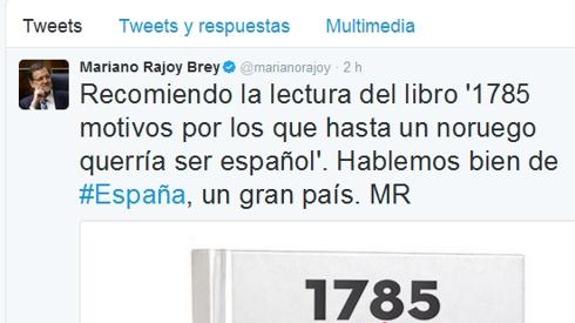 Rajoy recomienda un libro que ofrece 1.785 motivos para querer ser español