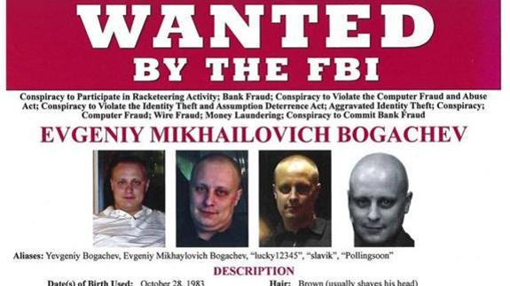 Cartel del FBI en el que se ofrece una recompensa por Bogachev. 