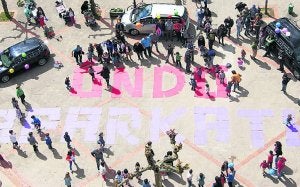 Kanpainaren mezu nagusia, kanpandorretik ateratako argazkian. ::
ESNAL