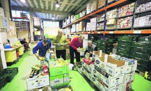 Voluntarios trabajando en un almacén del Banco de Alimentos de San Sebastián. ::
F. DE LA HERA