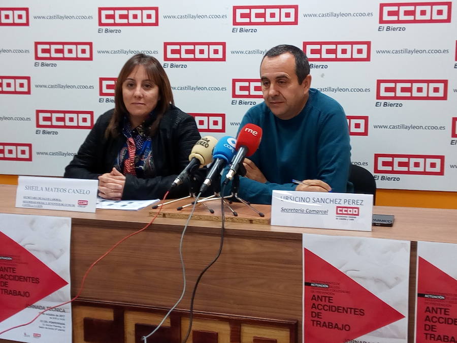 El secretario comarcal de CCOO, Ursicino Sánchez, y la secretaria de Salud Laboral, Seguridad Social y Juventud del sindicato en la Castilla y León, Sheila Mateos, en su comparencia.