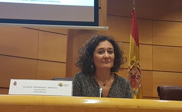 La alcaldesa, durante su intervención en la Cámara Alta.