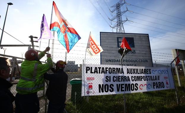 Campamento de los trabajadores de las empresas auxiliares de la central térmica de Compostilla en Cubillos del Sil.