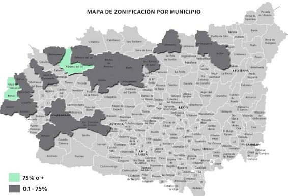 Mapa de las zonas a las que afecta la alta concentración de gas radón.