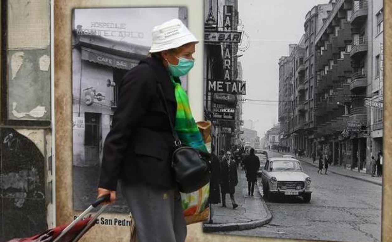 Una mujer pasea con mascarilla por el centro de Ponferrada.