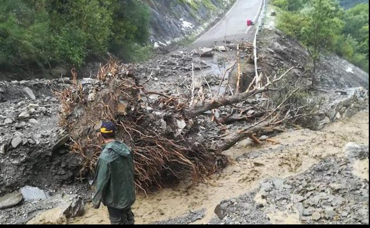Imagen de uno de los derrumbes en la carretera de acceso a Peñalba de Santiago.