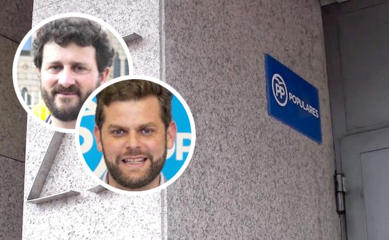 Manuel García y Javier Santiago, ante la sede del PP de León. 