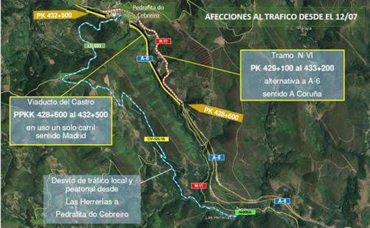 Las obras en los viaductos del Castro de la A-6 obligan a desviarse a los peregrinos en Vega de Valcarce